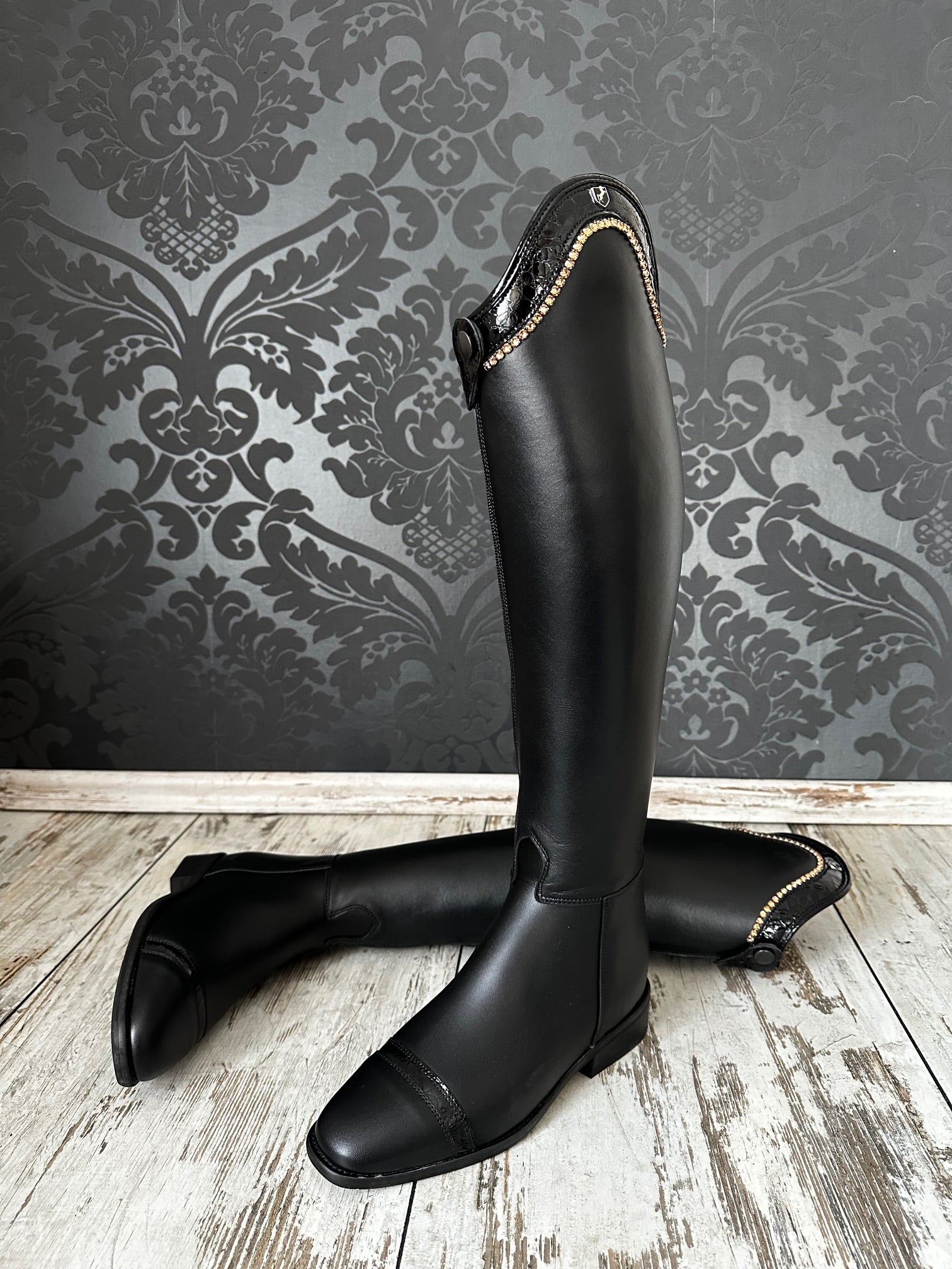 reitstiefel-damen-526tcu-1.jpg Reitstiefel Modell Classico Schwarz mit Lackleder und Glitzer – Healthy Horses – Bild 1