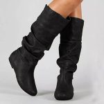 ASKSA Damen Stiefeletten Overknees Stiefel Flach Cowboystiefel Kniehoch Langschaft